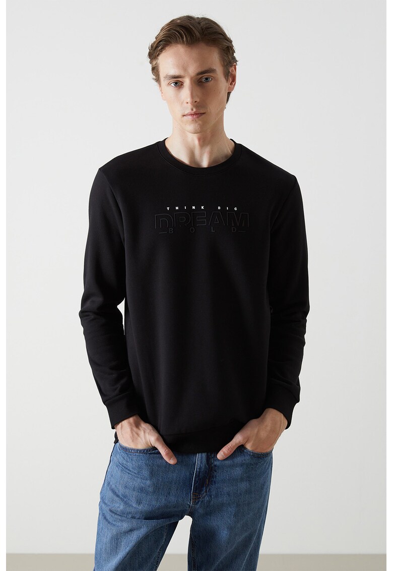 Bluza de trening cu imprimeu text - Negru