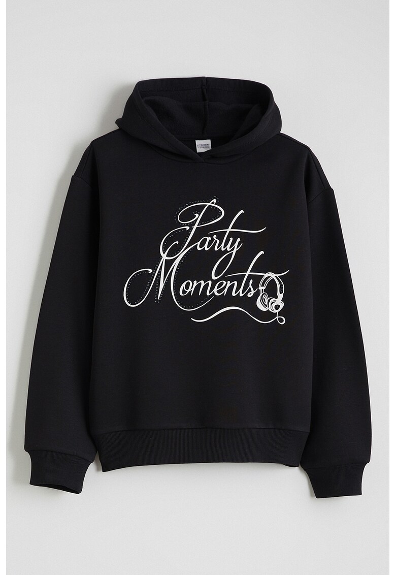 Hanorac cu imprimeu si strasuri - Alb/Negru