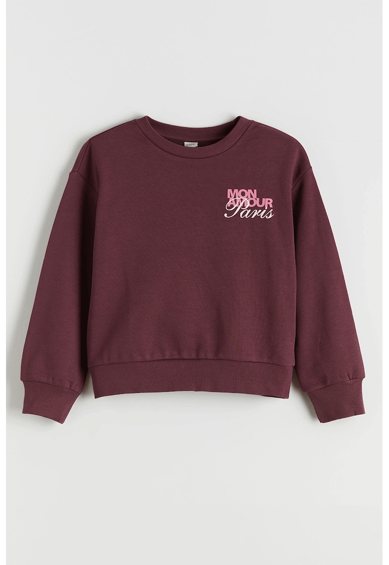 Bluza de trening din amestec de bumbac cu imprimeu pe spate - Maro cognac/Roz pastel