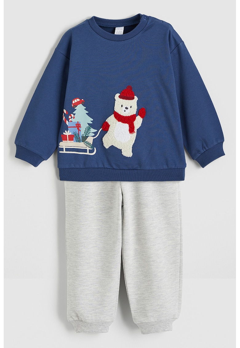 Set de bluza si pantaloni de trening - 2 piese - Albastru inchis/Gri