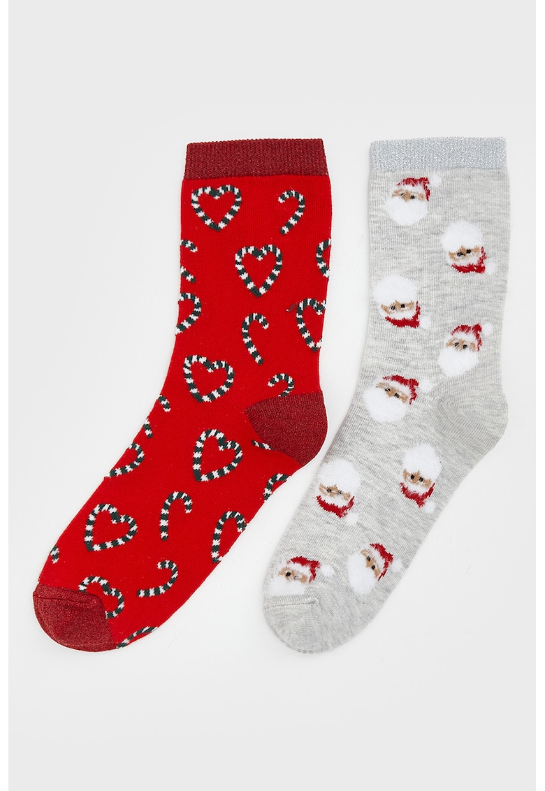 Set de sosete lungi din amestec de bumbac - 2 perechi - Rosu/Alb