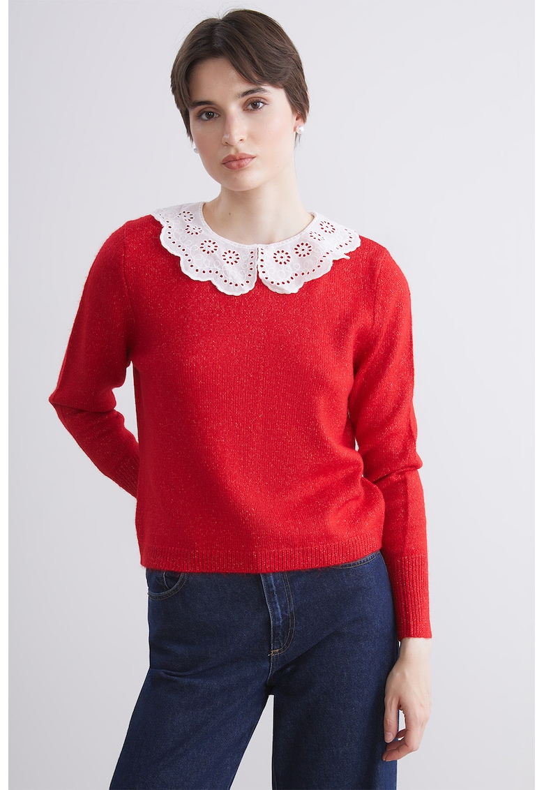 Pulover regular-fit cu model uni - Rosu