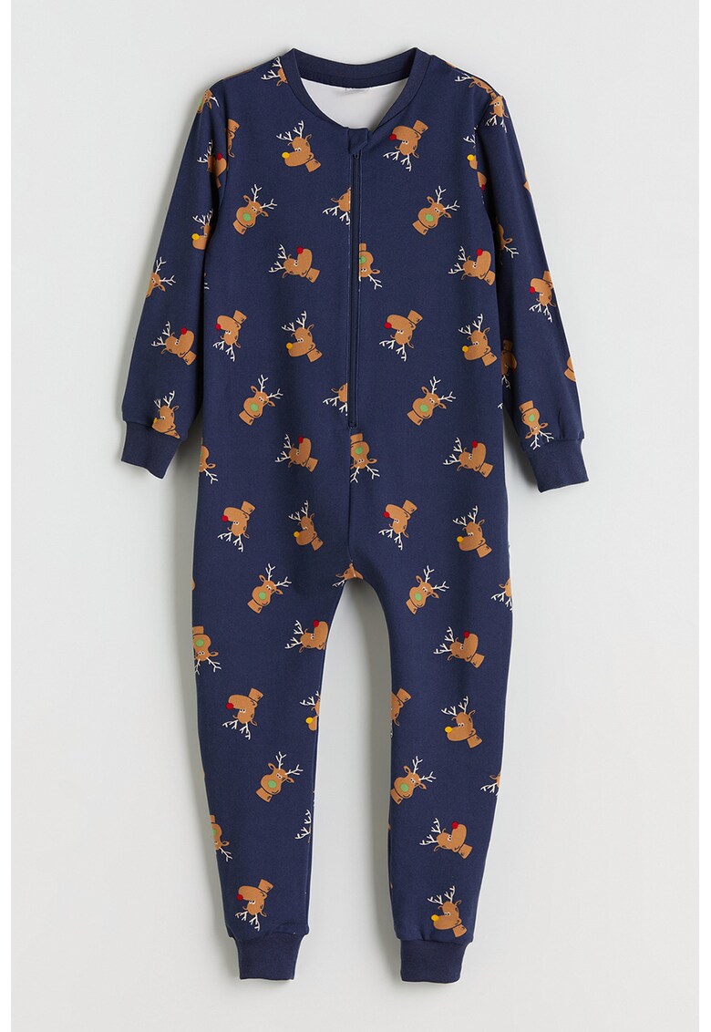 Salopeta cu fermoar si model de Craciun - Bleumarin