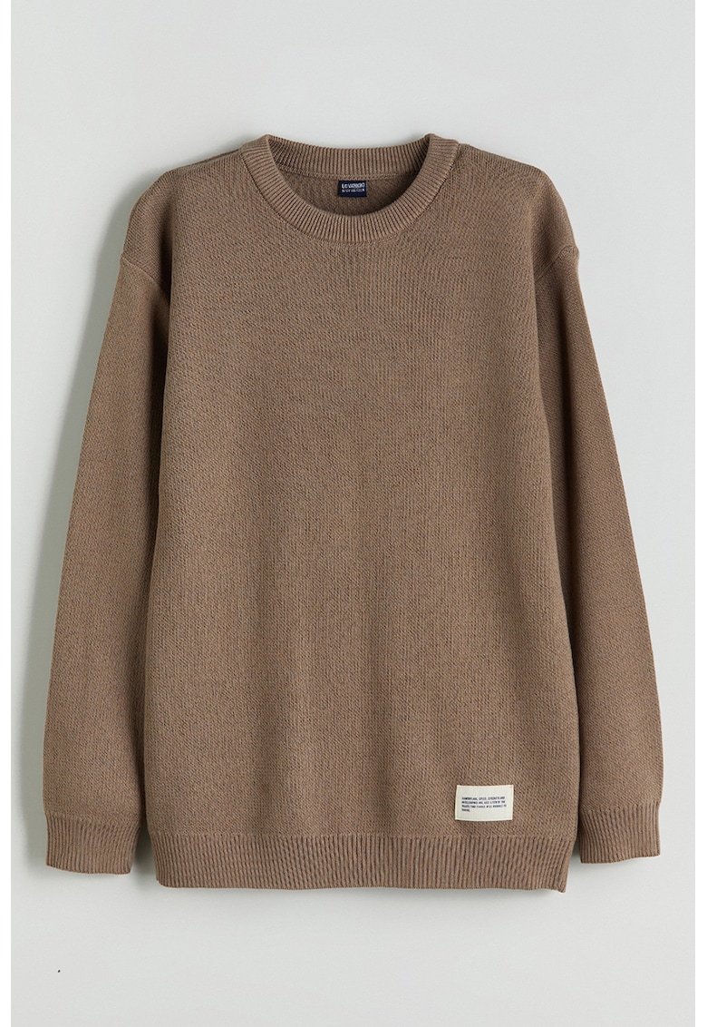Pulover uni de bumbac - Maro camel