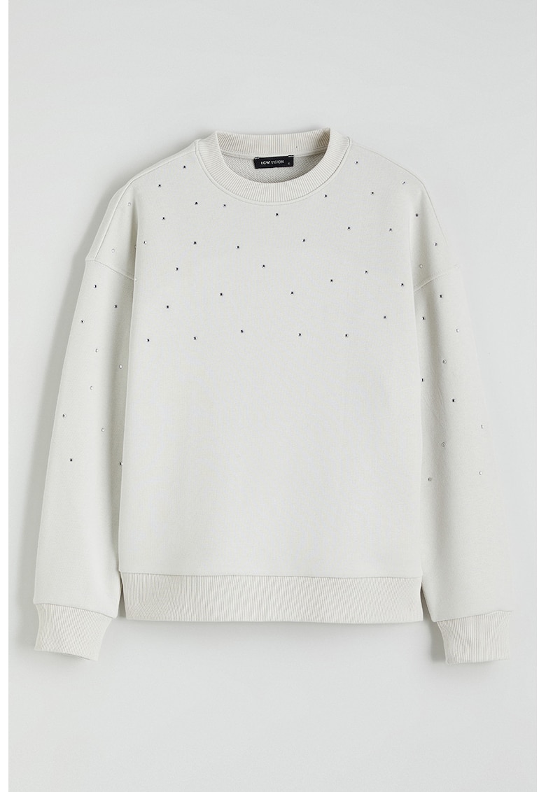 Bluza de trening din amestec de bumbac cu strasuri - Alb murdar