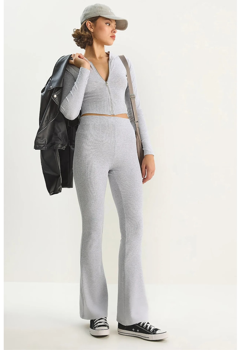 Set coordonat din doua piese - talie inalta - gri - bumbac-lycra reiat