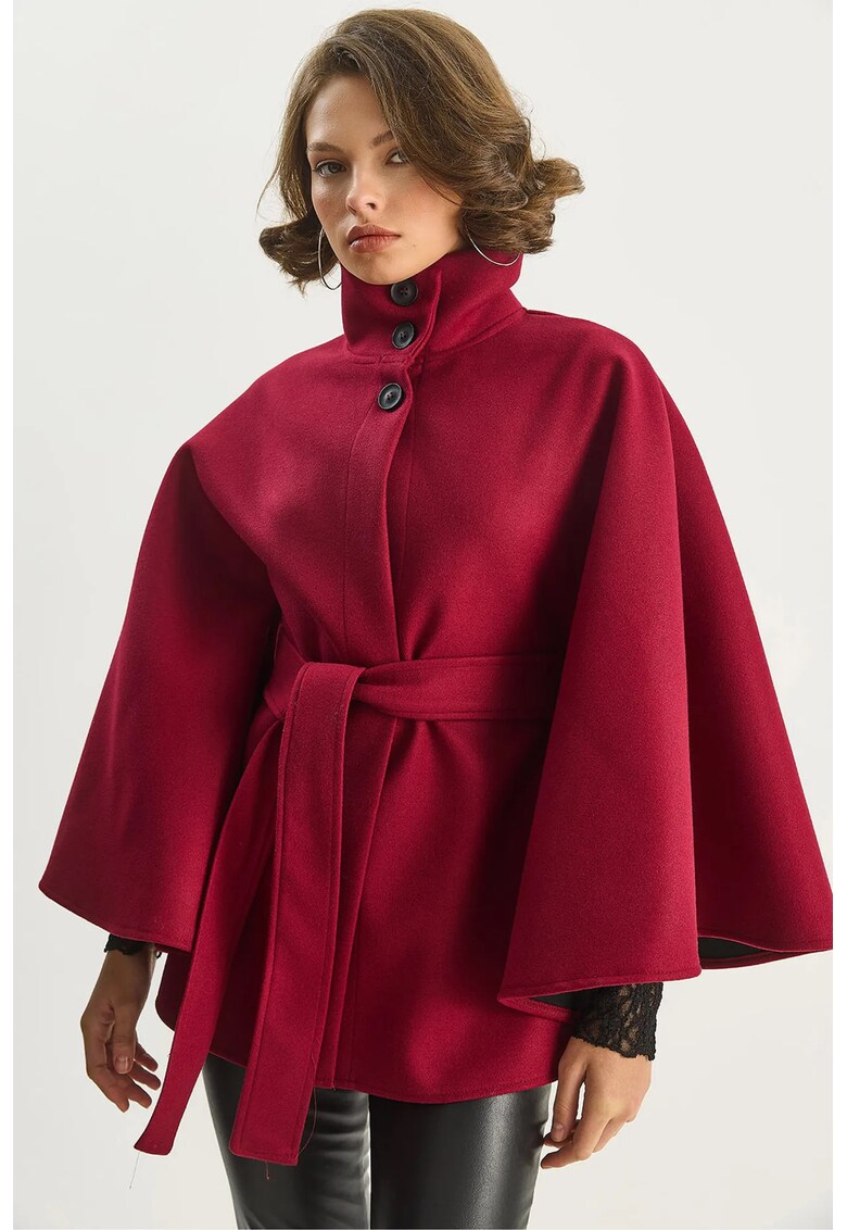 Palton Poncho rosu burgundy - Rosu