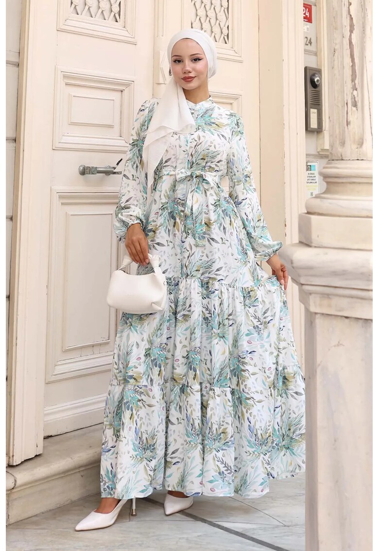 Rochie Maxi - guler rotund - betelie - verde masliniu - textil