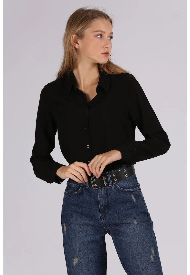 Camasa dama - camasa basic cu nasturi - negru - textil