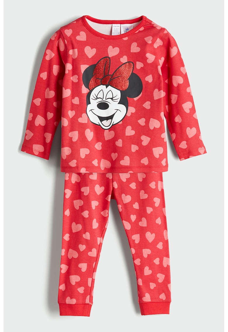 Pijama lunga cu inimi si Minnie Mouse - Rosu/Rosu deschis