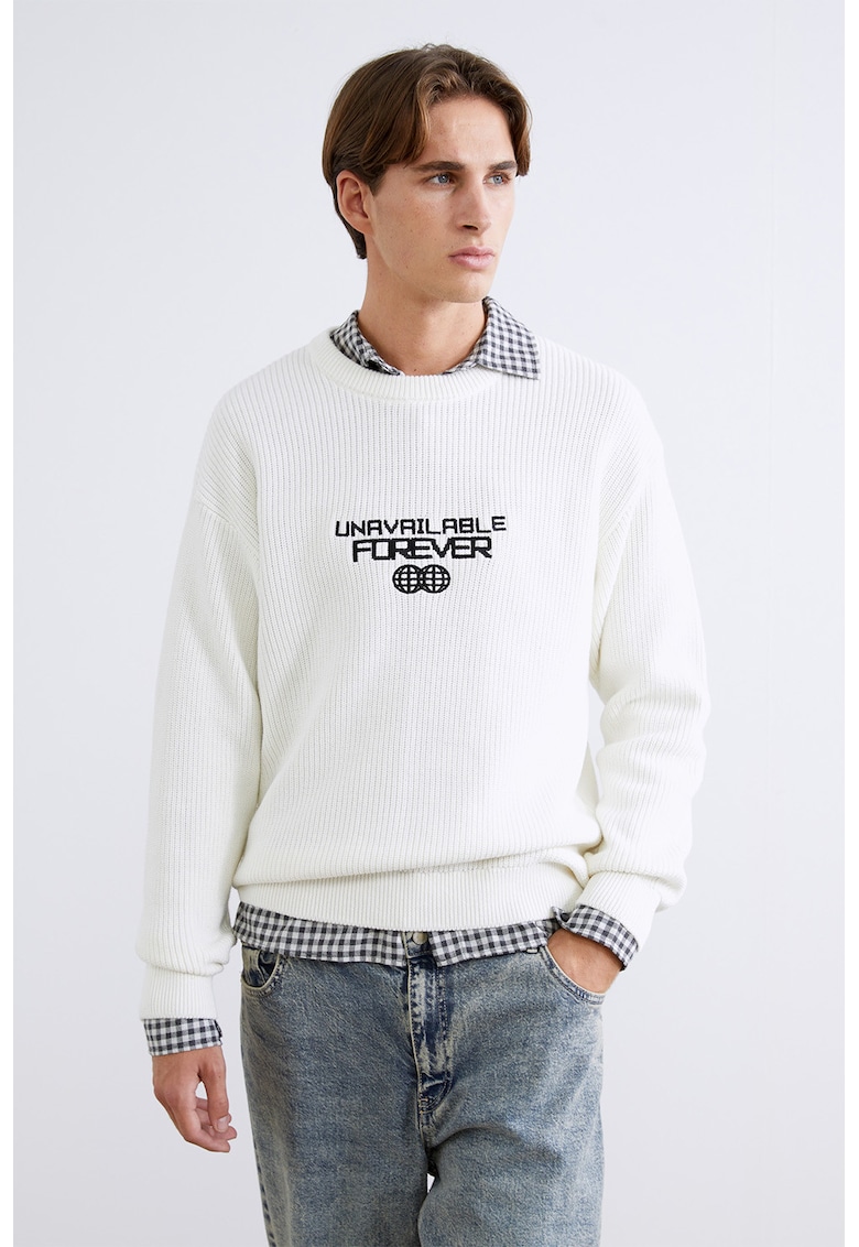 Pulover cu maneci cazute - Alb/Negru