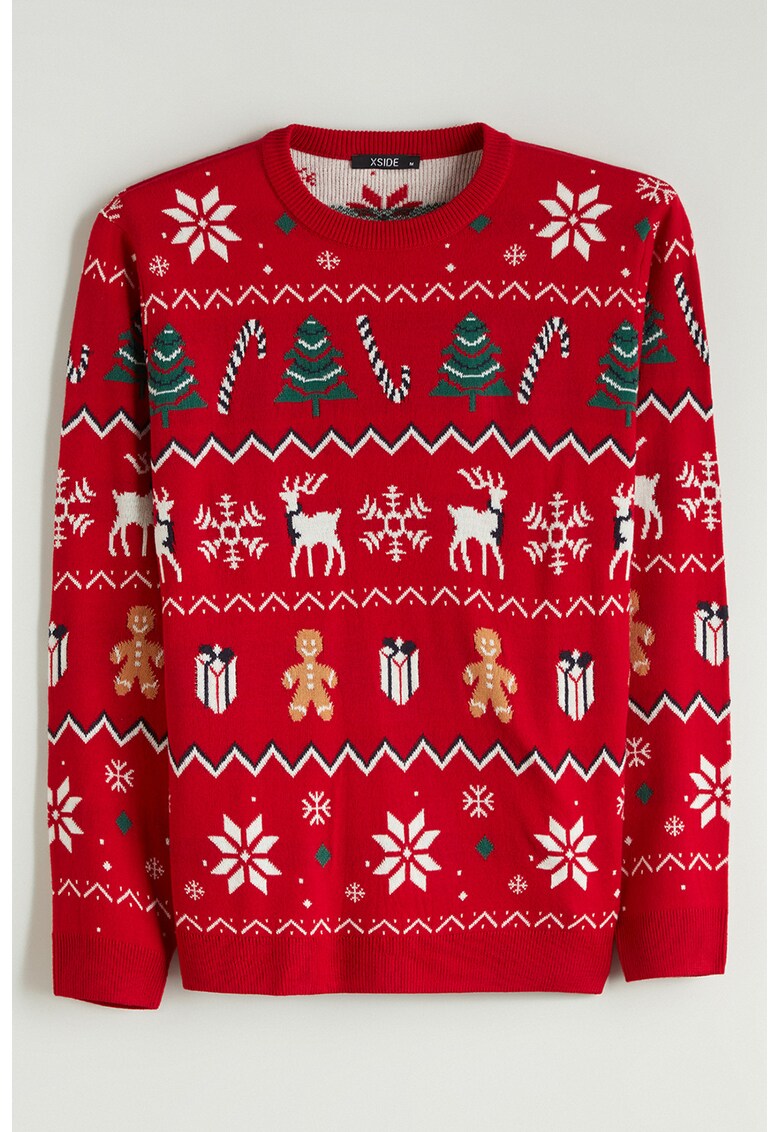 Pulover cu model de Craciun - Rosu/Alb/Verde