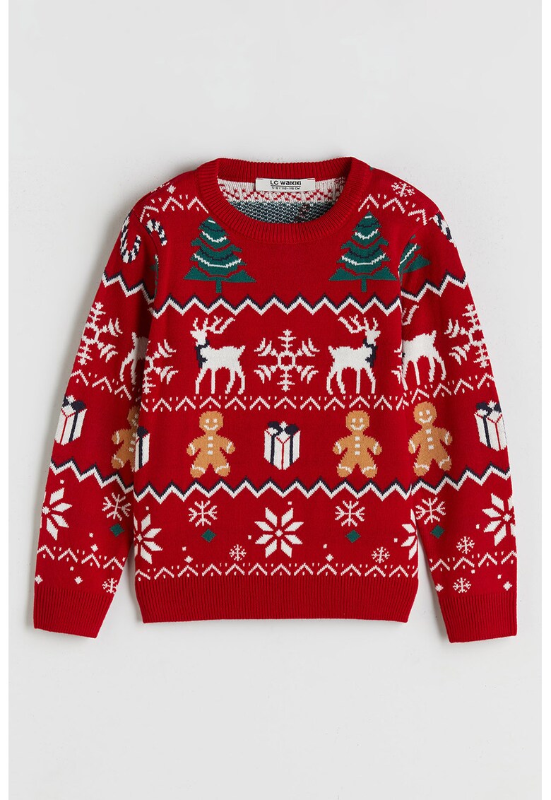 Pulover cu model de Craciun - Rosu/Alb/Verde