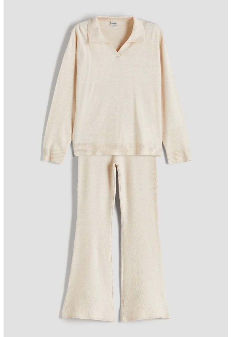 Set de bluza polo de trening si pantaloni cu model floral -2 piese - Bej