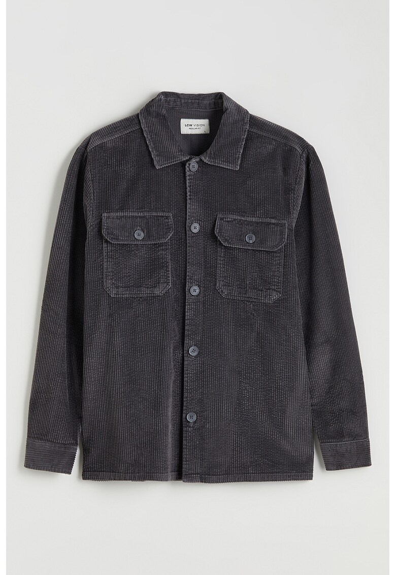 Jacheta-camasa din reiat cu buzunare pe piept - Gri/Gri inchis