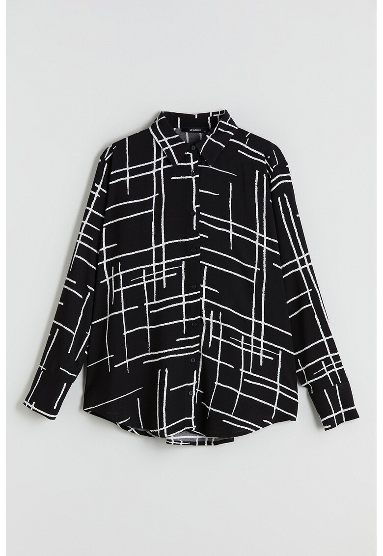 Camasa cu model si guler fixat cu nasturi - Negru