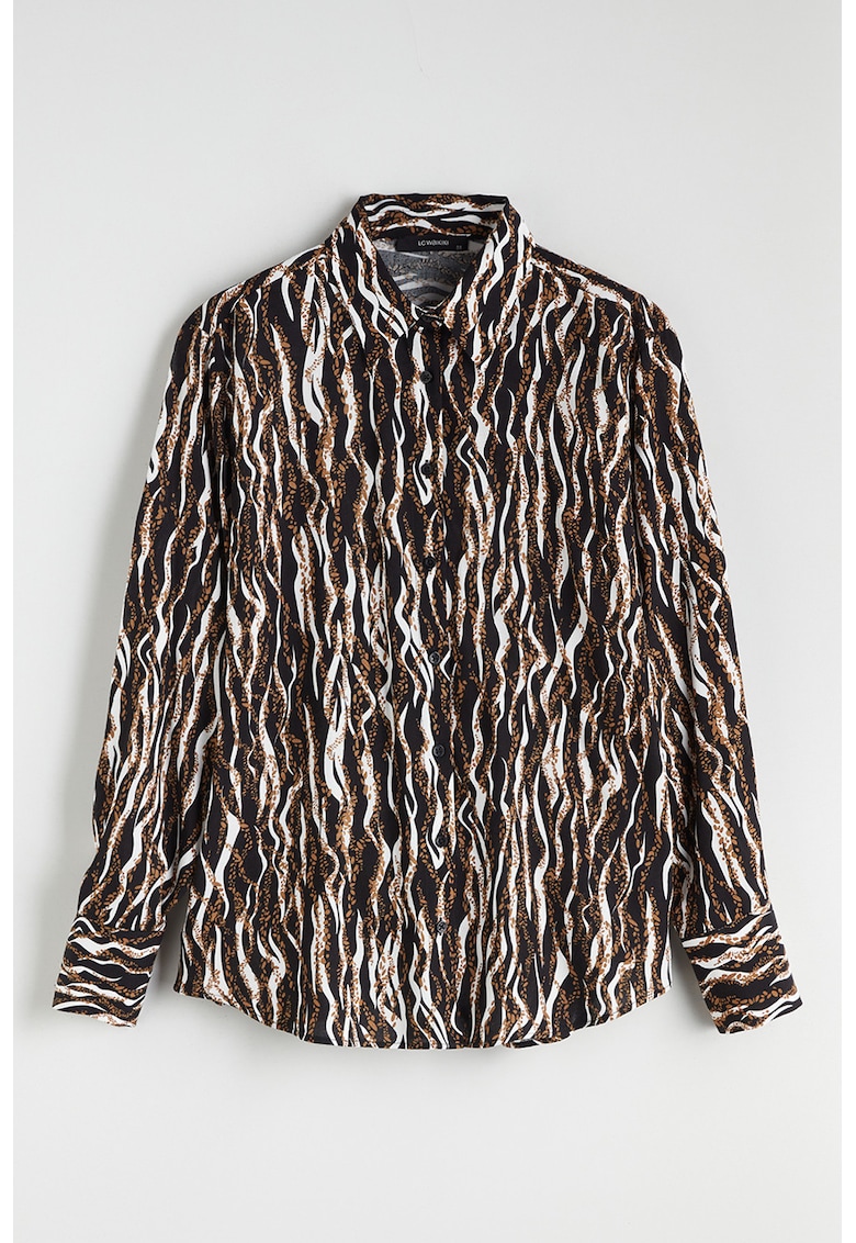 Camasa cu model si guler fixat cu nasturi - Alb/Negru/Maro