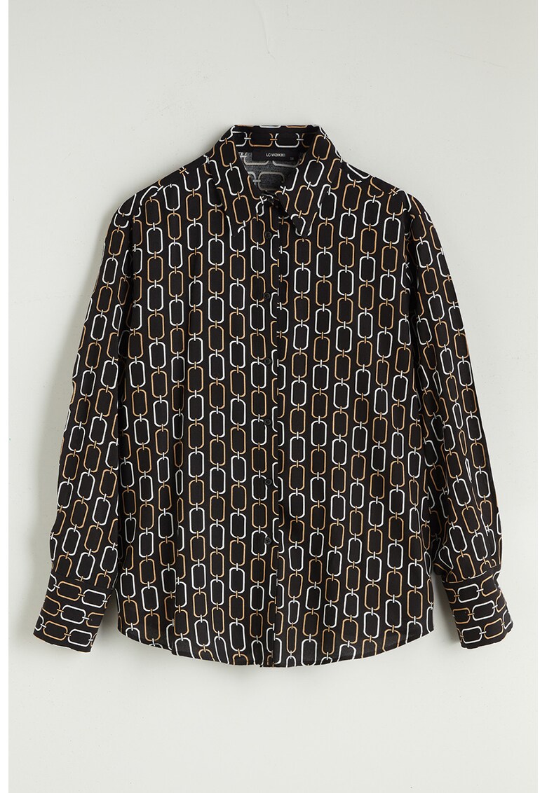 Camasa cu model si mansete cu nasturi - Alb/Negru