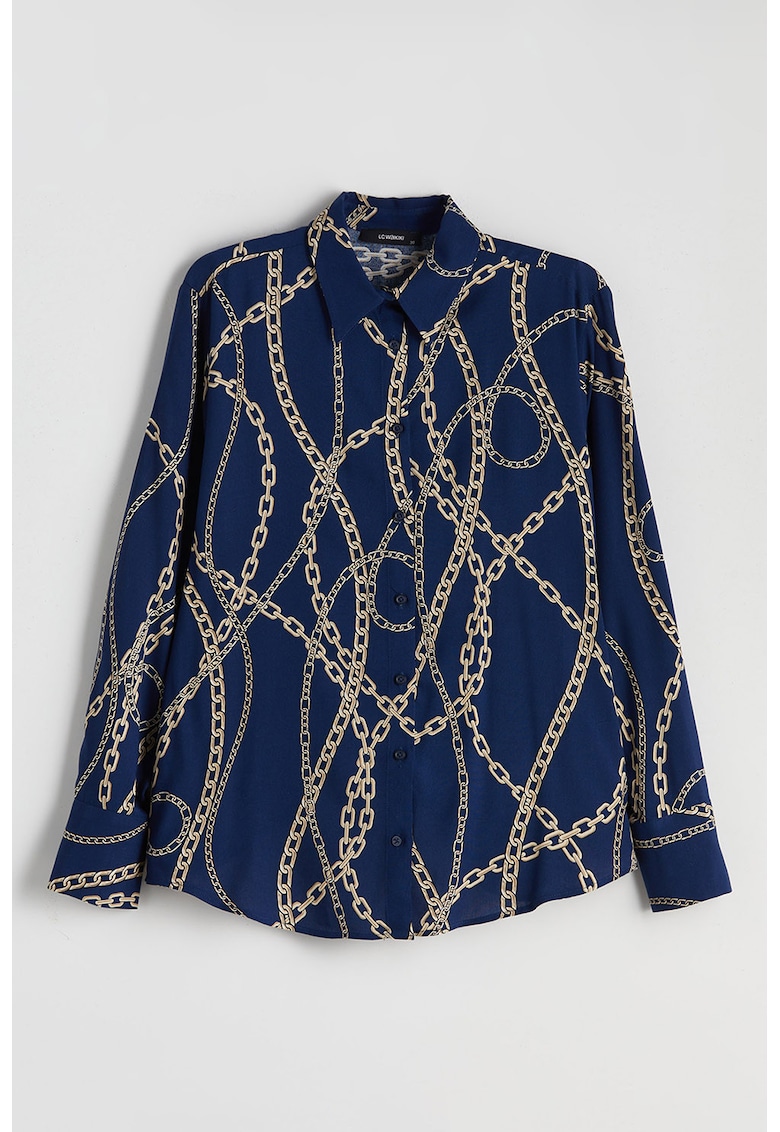 Camasa cu model si mansete cu nasturi - Maro/Bleumarin