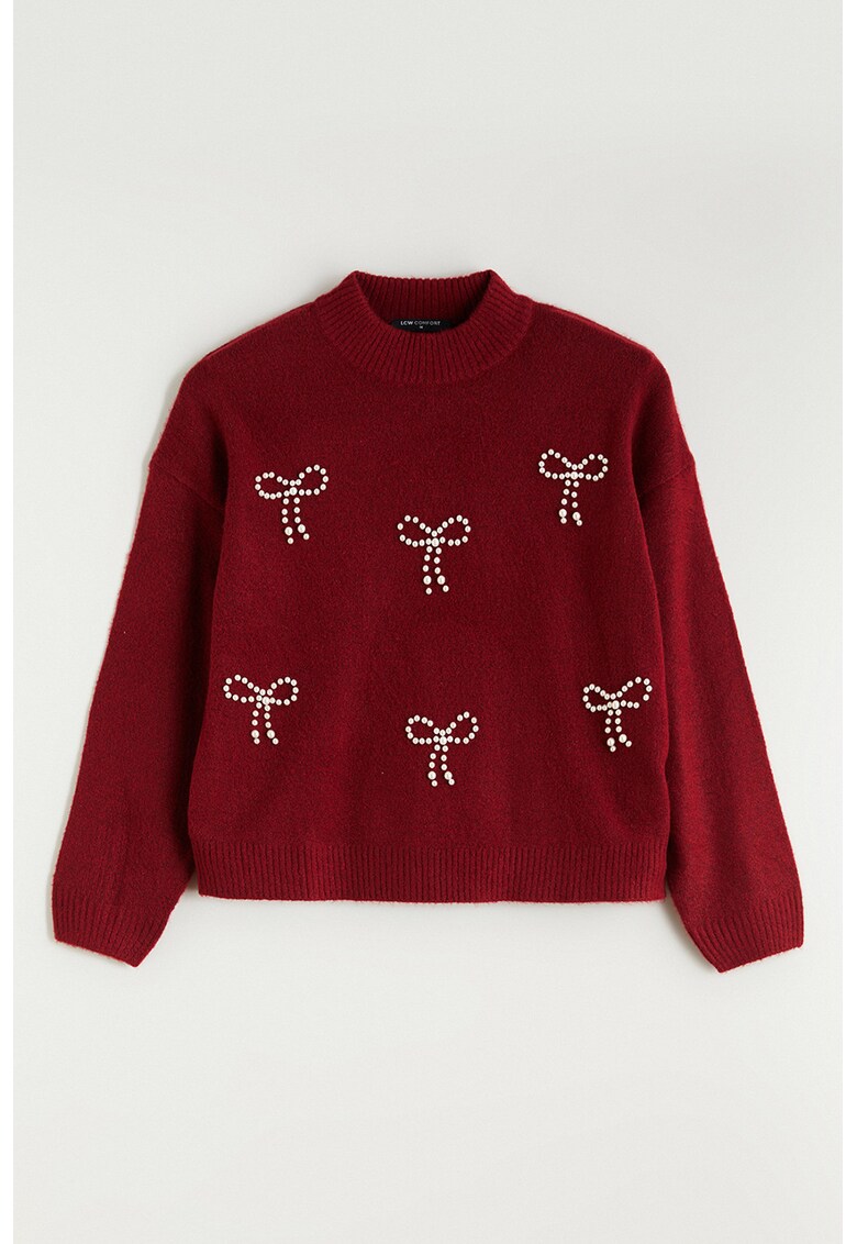 Pulover pufos cu funda cu strasuri - Alb/Rosu inchis