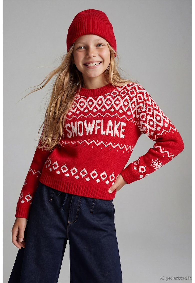 Pulover cu model de Craciun - Rosu/Alb