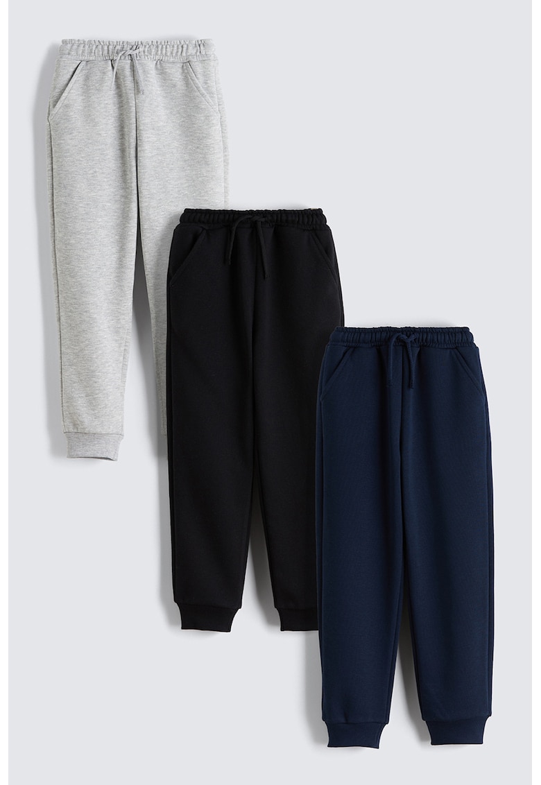 Set de pantaloni de trening cu talie ajustabila - 3 piese - Negru/Gri deschis/Bleumarin