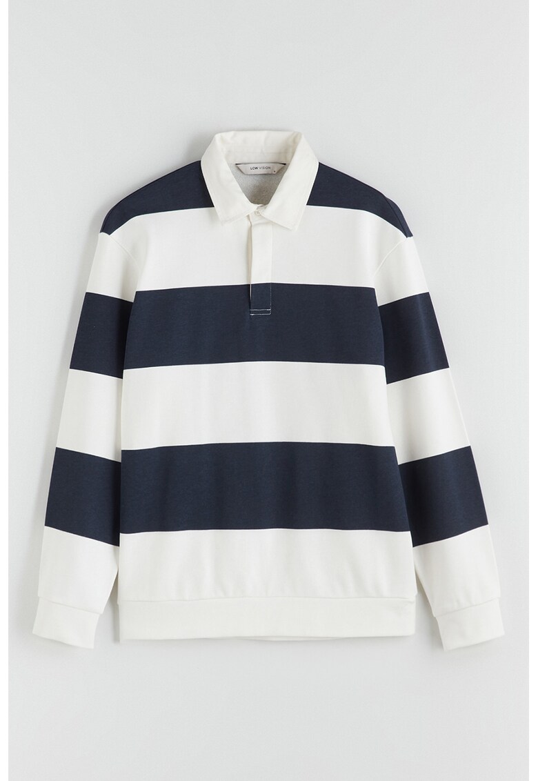 Bluza polo cu model in dungi - Alb/Bleumarin