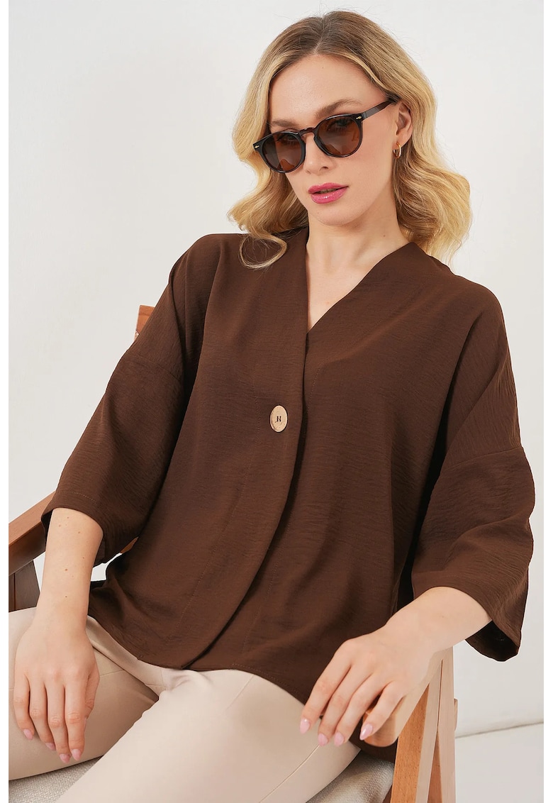 Kimono dama - V-neck - maneca trei sferturi - maro mocha - S