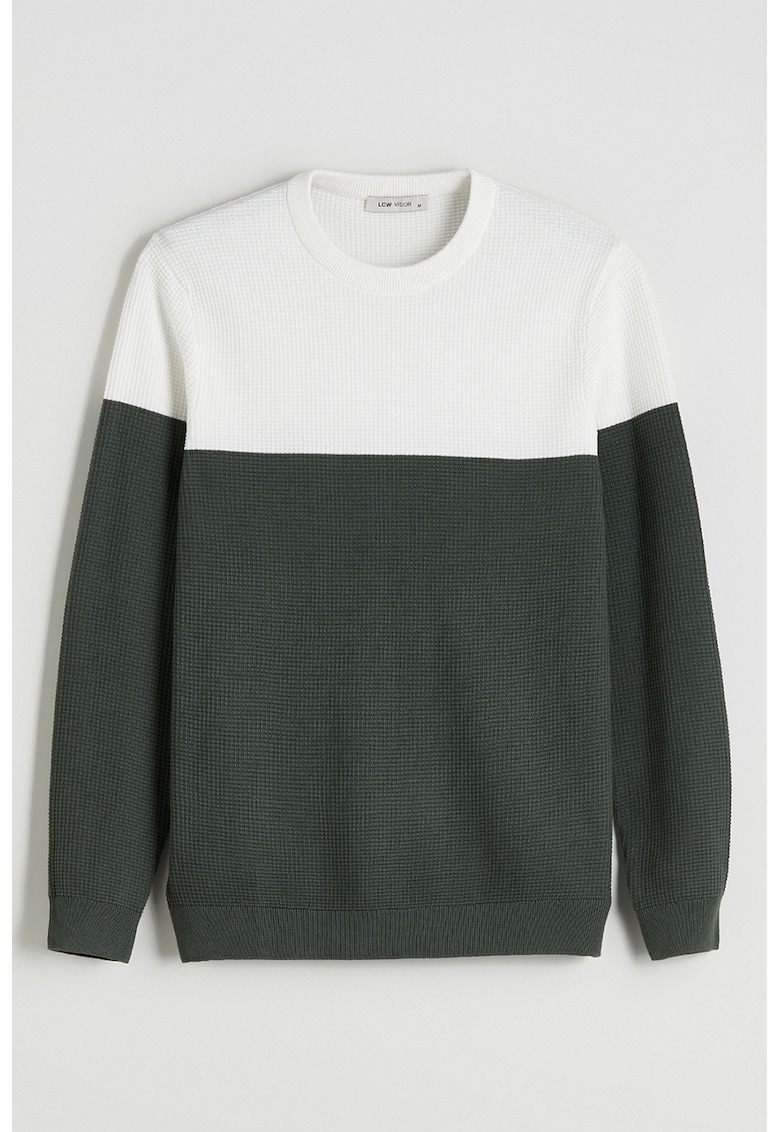 Pulover cu decolteu la baza gatului - din bumbac - Alb/Verde englez