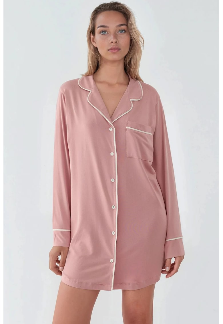 Rochie pijama mini - extra moale - roz pudrat - jerseu