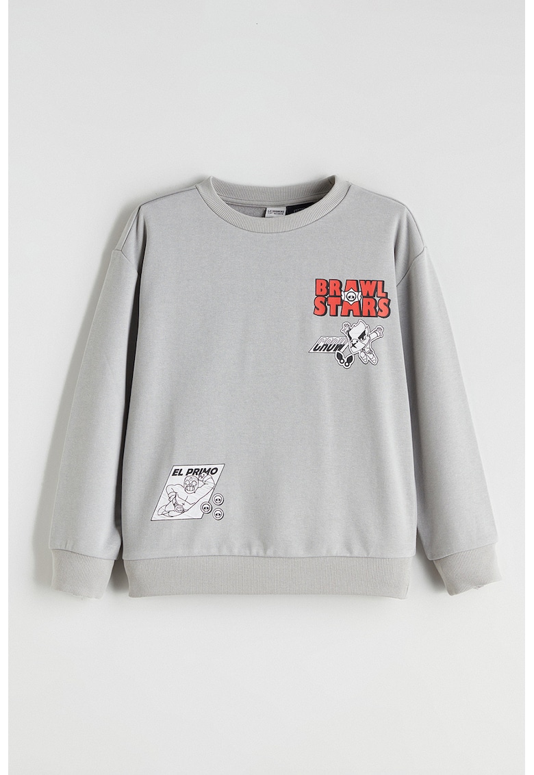 Bluza de trening cu maneci cazute si imprimeu grafic - Gri deschis