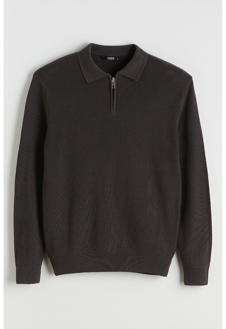 Pulover uni cu fermoar scurt - Gri inchis