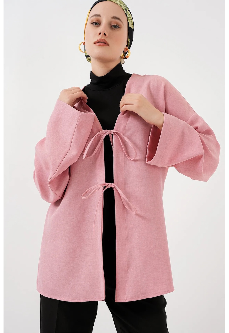 Kimonou - lung cu detalii cu legare - roz pudrat