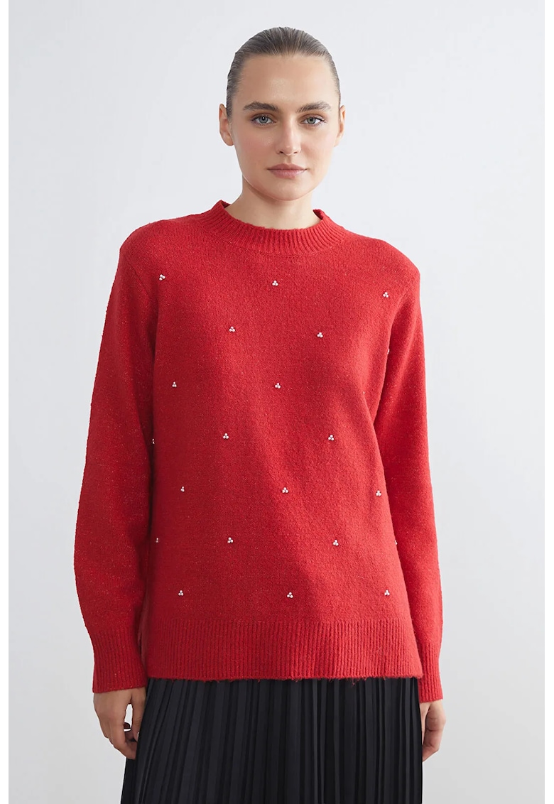 Pulover lejer cu margele - Coral