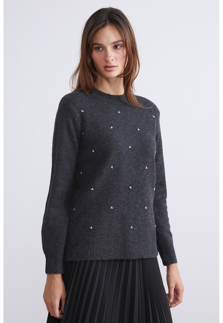 Pulover lejer cu margele - Gri antracit