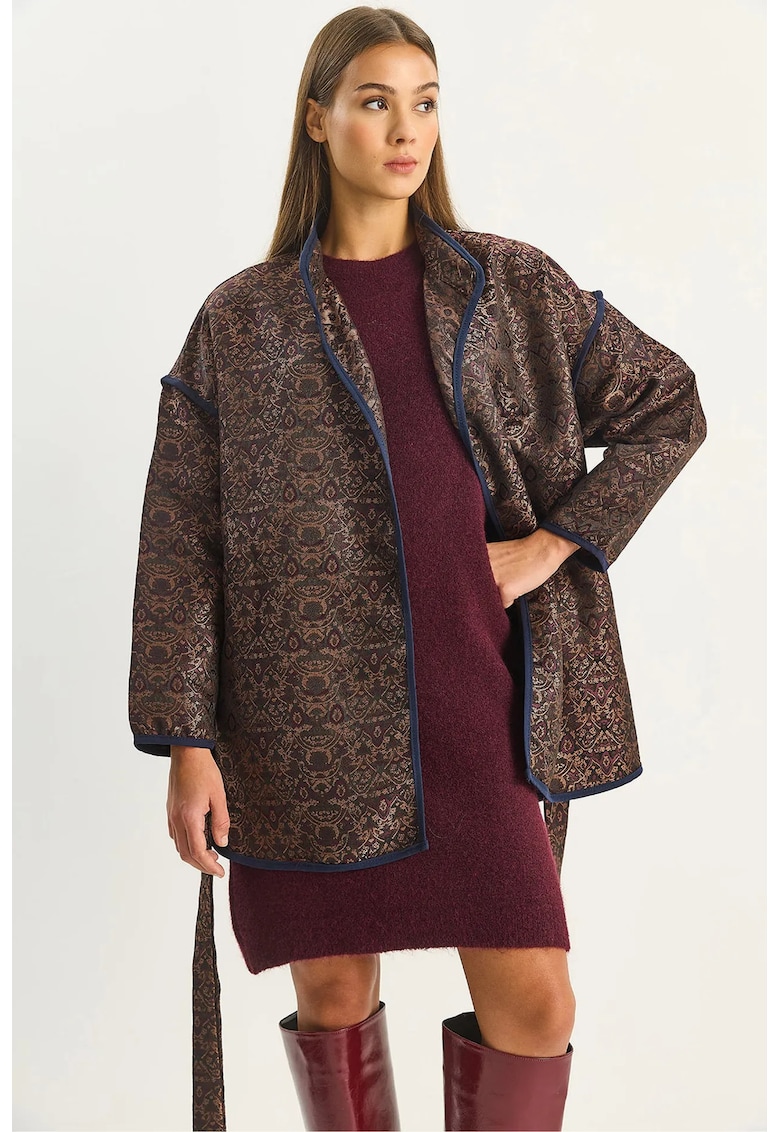 Geaca dama - supradimensionata - model jacard - maro mocha inchis - textil
