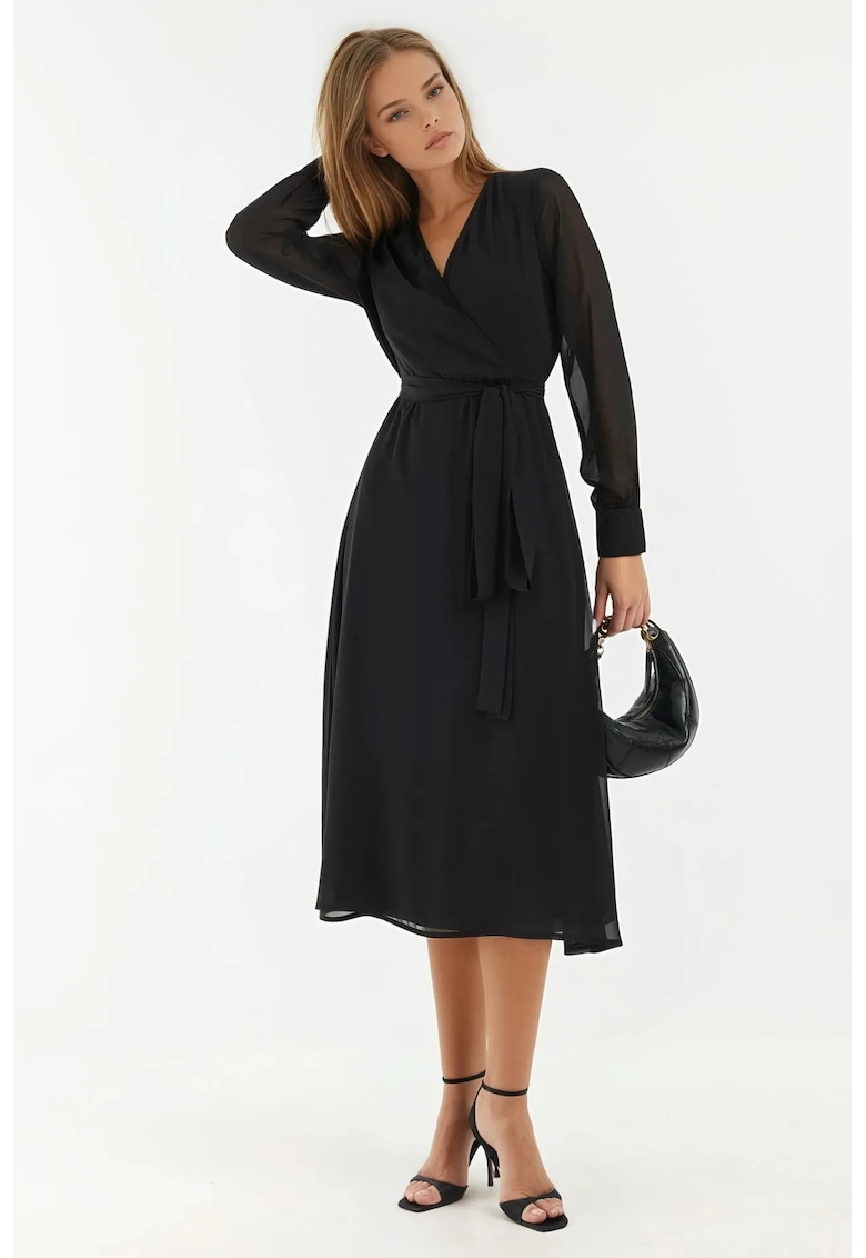 Rochie midi A-line - cu nasturi - Negru