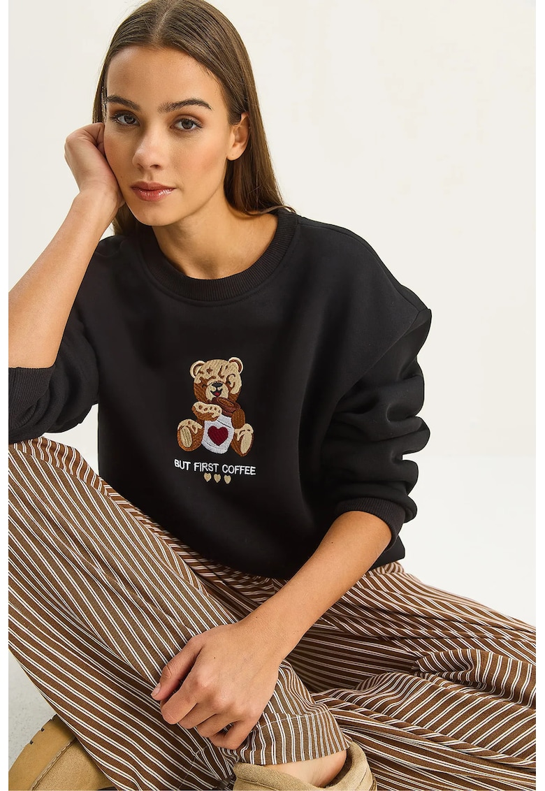 Bluza dama - maneca lunga - guler rotund - negru - textil