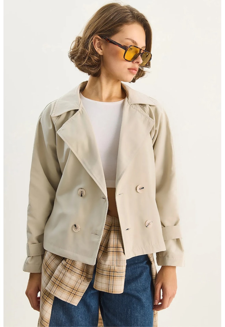 Palton dama - scurt - relaxat - piatra naturala - textil