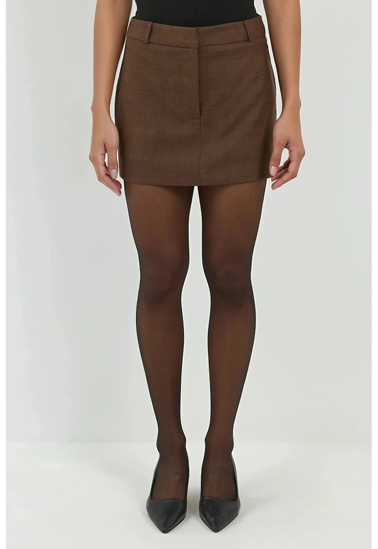 Fuste-pantalon mini carouri maro - Maro