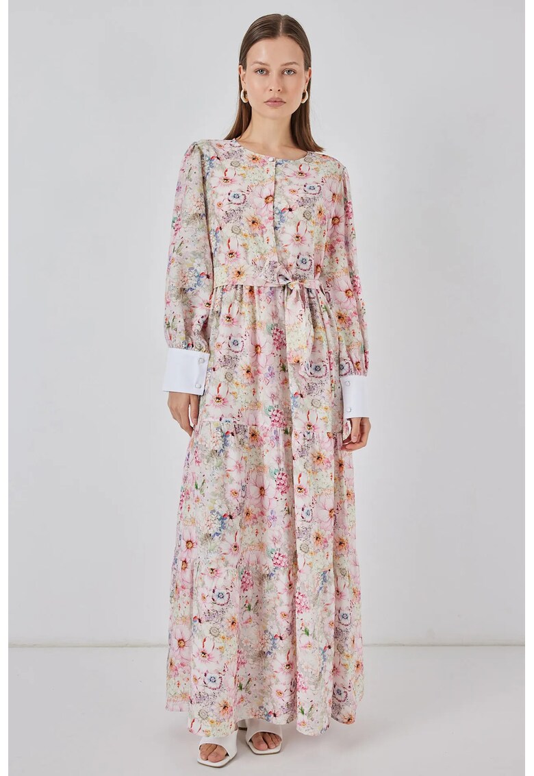 Rochie Maxi - model cu nasturi - roz garoafa - amestec de viscoza