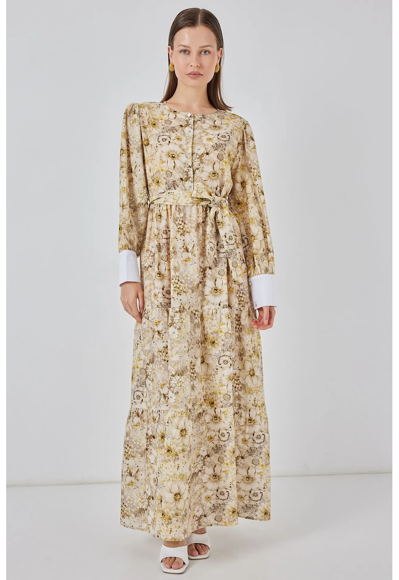 Rochie maxi cu nasturi galben - Galben lamaie