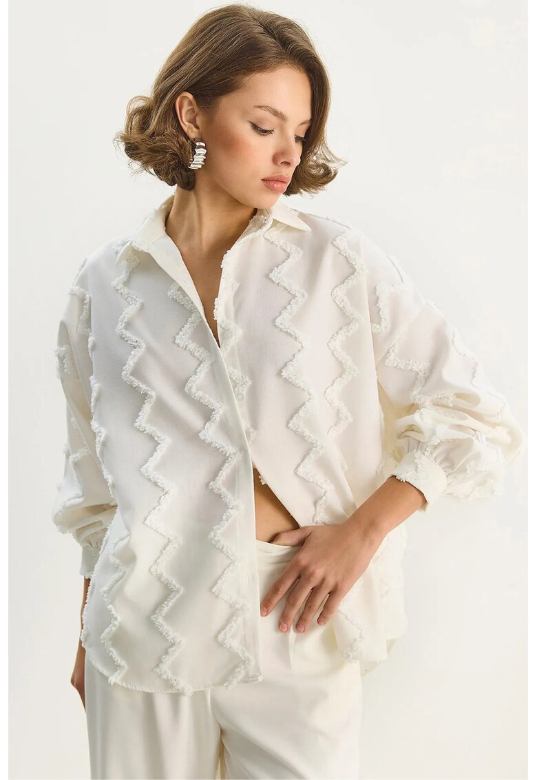 Camasa dama - camasa supradimensionata cu nasturi - alb - textil -
