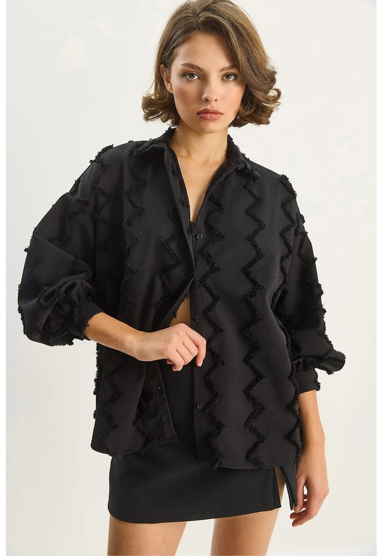 Camasa dama - camasa supradimensionata cu nasturi - negru - textil -