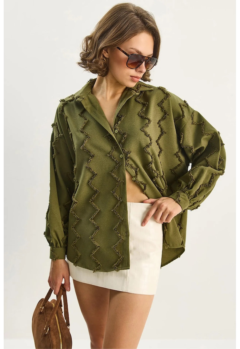 Camasa dama - camasa supradimensionata - verde kaki - textil -