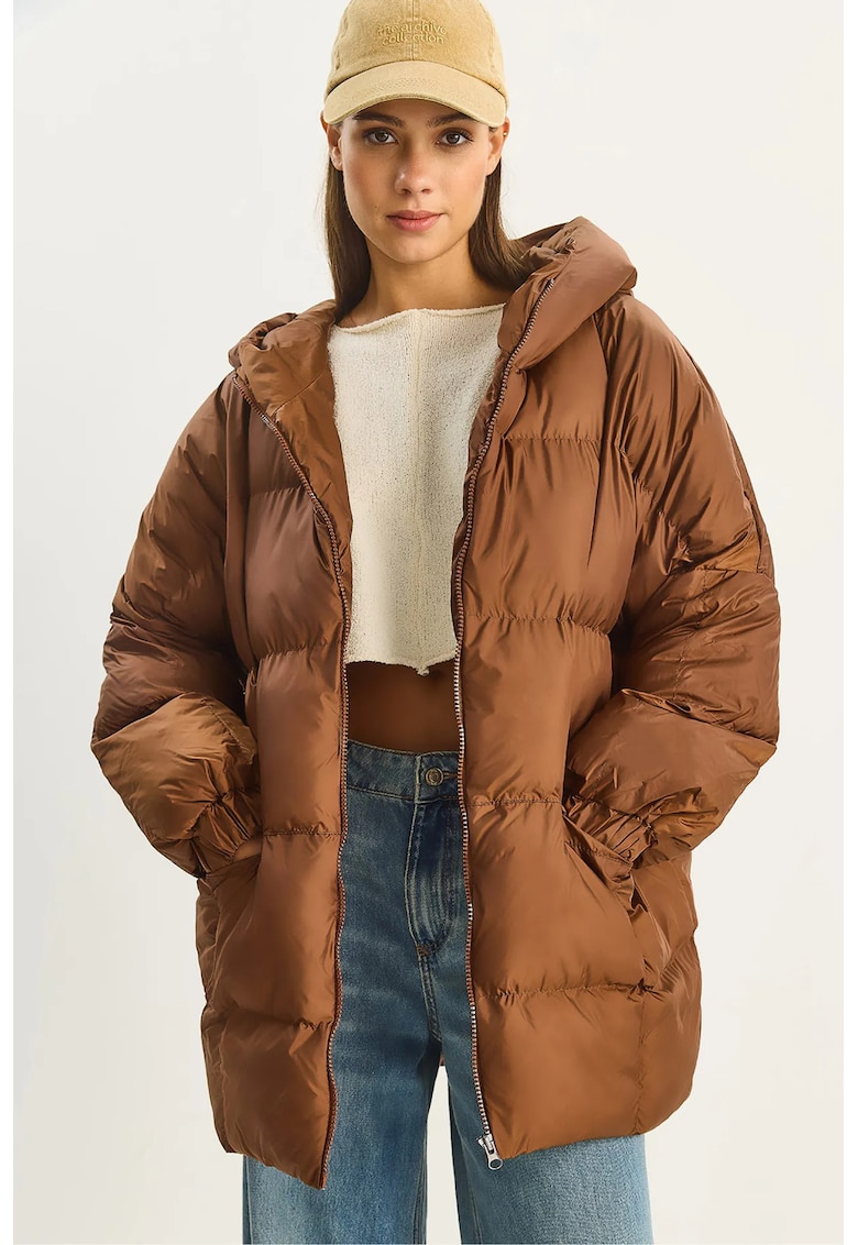Geaca puffer supradimensionata - LUCCI - groasa - maro mocha - textil -