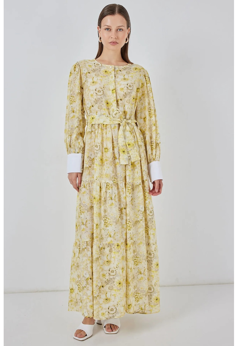 Rochie maxi cu nasturi galben - Galben chihlimbar