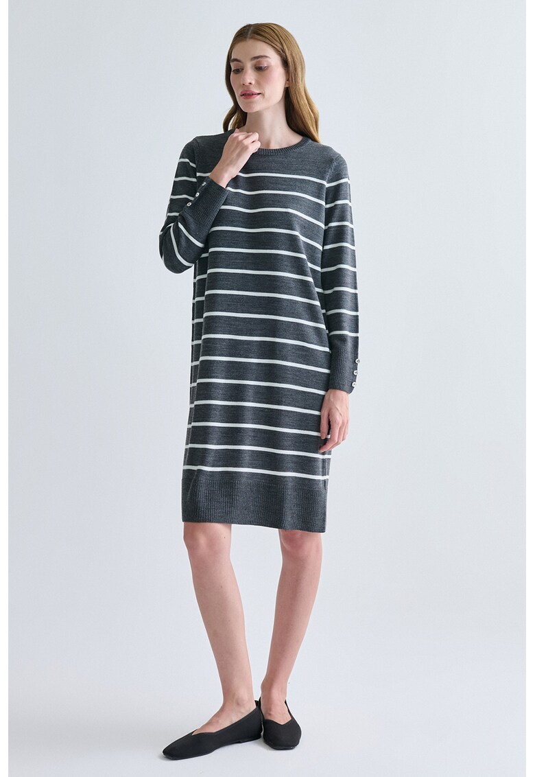 Rochie dreapta midi cu dungi - Alb/Gri carbune