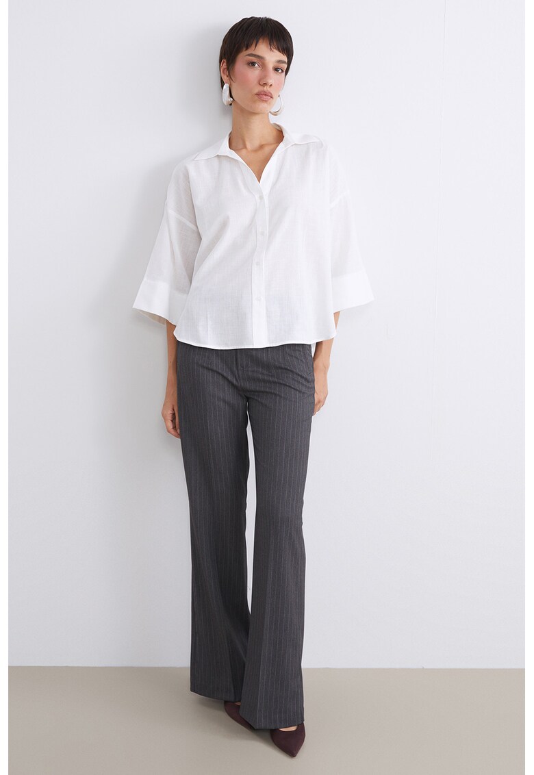 Pantaloni slim fit cu dungi - Alb murdar/Gri inchis