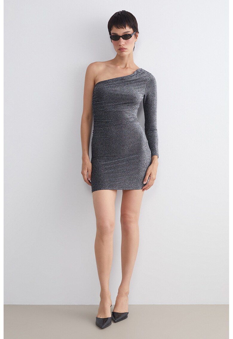 Rochie cambrata cu o maneca lunga - Argintiu